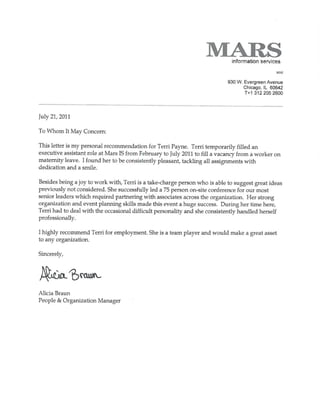 Letter of Recommendation from MARS