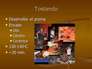 Tostando Desarrollar el aroma Envase Olla Cilindro Ceramica 130-140 o C ~30 min. 