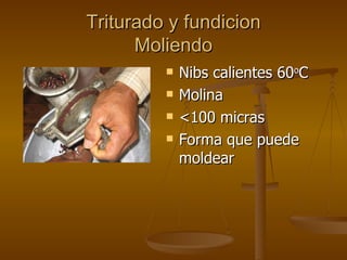 Triturado y fundicion Moliendo Nibs calientes 60 o C Molina <100 micras Forma que puede moldear 