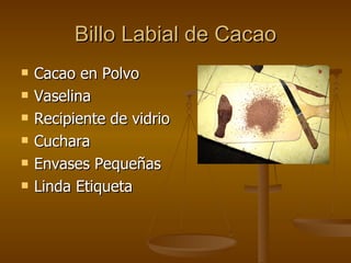 Billo Labial de Cacao Cacao en Polvo Vaselina Recipiente de vidrio Cuchara Envases Pequeñas Linda Etiqueta 