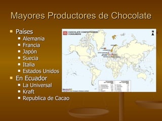 Mayores Productores de Chocolate Países Alemania Francia Japón Suecia Italia Estados Unidos En Ecuador La Universal Kraft Republica de Cacao 