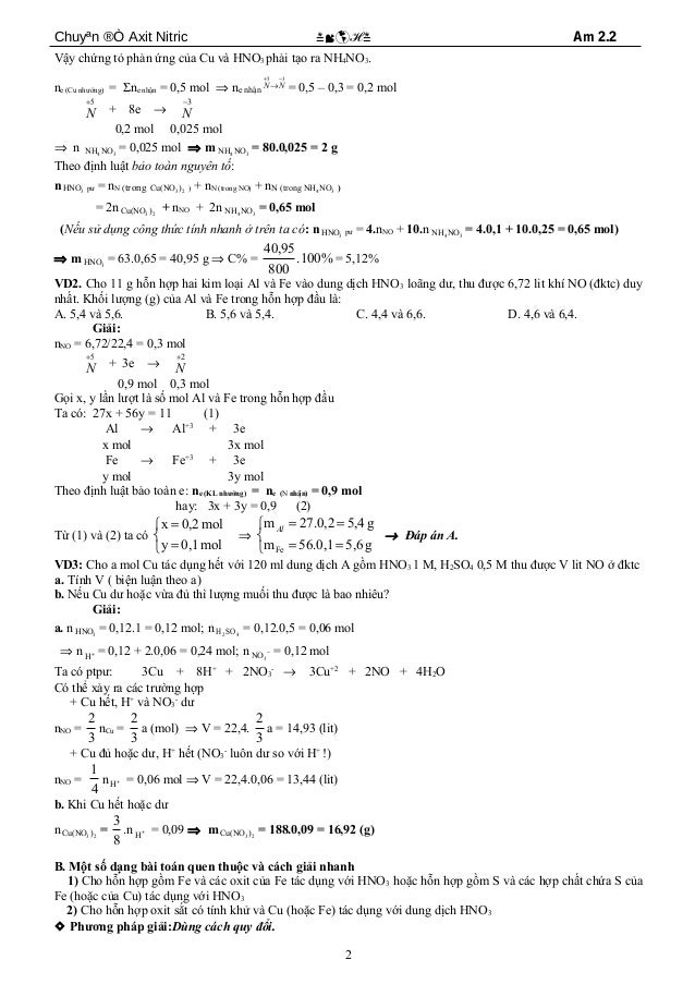 Cac Bai Tap Kinh Dien Va Cach Giai Hno3