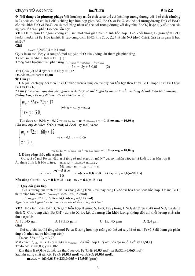 Cac Bai Tap Kinh Dien Va Cach Giai Hno3