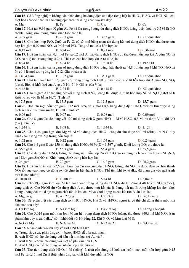 Cac Bai Tap Kinh Dien Va Cach Giai Hno3