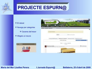 PROJECTE ESPURN@ El rebost Navega per categories Caceres del tresor Afegeix un recurs Maria del Mar Lluelles Perera  I Jornada Espurn@  Bellaterra, 25 d’abril de 2009 