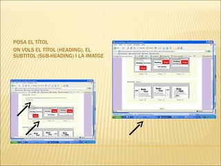POSA EL TÍTOL ON VOLS EL TÍTOL (HEADING), EL SUBTITOL (SUB-HEADING) I LA IMATGE ON VOLS EL TEXT (INTRODUCCIÓ, PREGUNTES, GRAN PREGUNTA…)  I ELS LINKS 