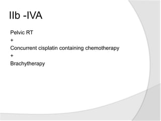 IIb -IVA
Pelvic RT
+
Concurrent cisplatin containing chemotherapy
+
Brachytherapy
 