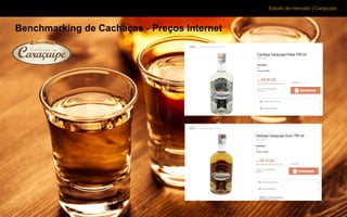 Estudo de mercado | Caraçuipe
Benchmarking de Cachaças - Preços Internet
 