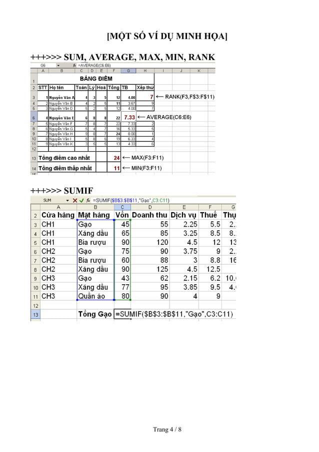 Cac ham thong dung trong excel pdf
