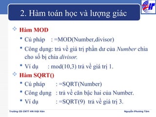 Huong dan su dung cac ham co ban trong excel | PPT