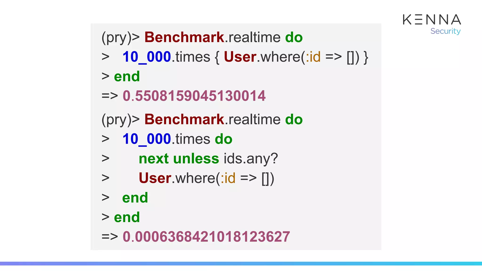 (pry)> Benchmark.realtime do
> 10_000.times { User.where(:id => []) }
> end
=> 0.5508159045130014
(pry)> Benchmark.realtime do
> 10_000.times do
> next unless ids.any?
> User.where(:id => [])
> end
> end
=> 0.0006368421018123627
 