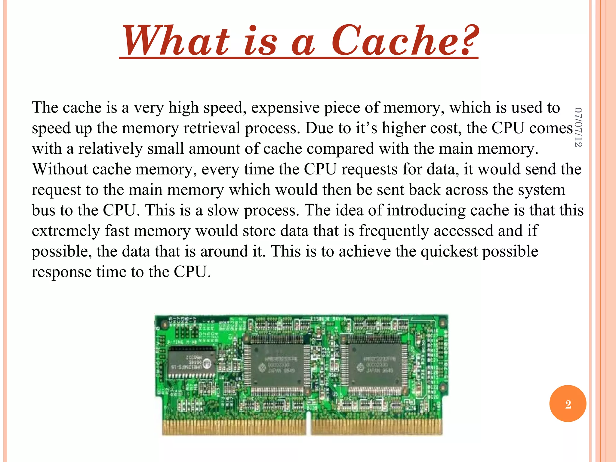 Cache memory presentation | PPT | Data Storage and Warehousing | Computing
