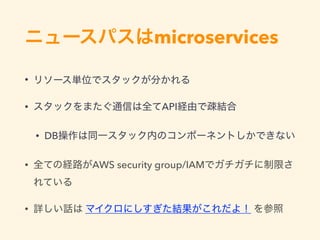 microservices
•
• API
• DB
• AWS security group/IAM
•
 