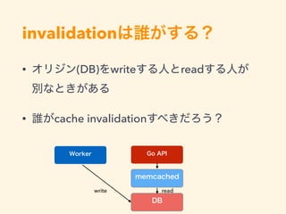invalidation
• (DB) write read  
• cache invalidation
write read
 