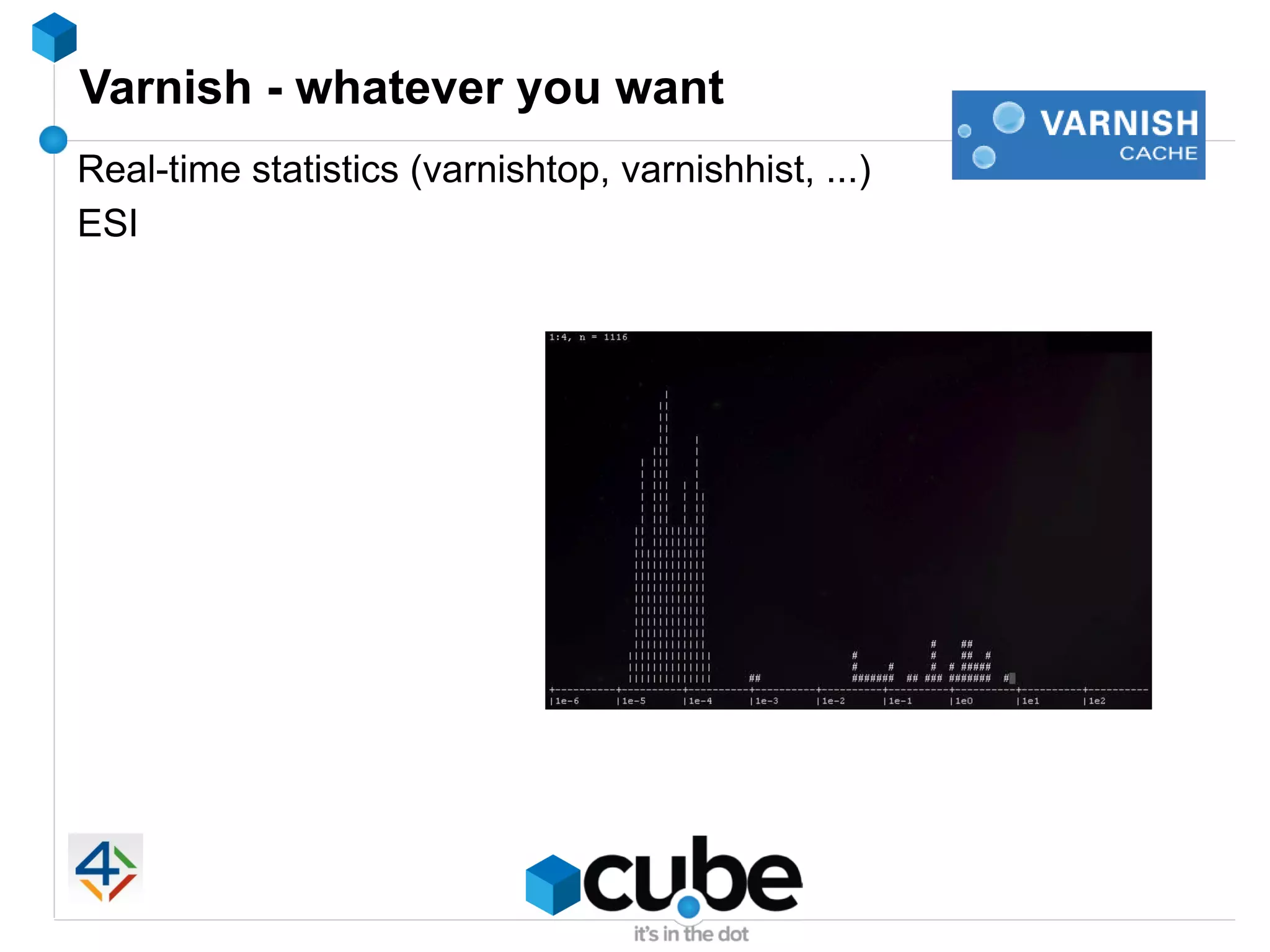 Varnish - whatever you want
Real-time statistics (varnishtop, varnishhist, ...)
ESI
 