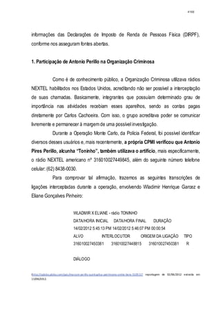 Relatório CPMI do Cachoeira parte 2