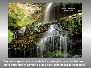 Chutes Cathédrale,
Virginie, USA
A nossa capacidade de resistir às tentações, aos desânimos
para continuar o caminho é que nos torna pessoas especiais.
 