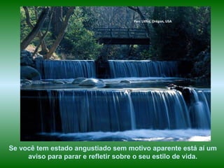 Parc Lithia, Orégon, USA
Se você tem estado angustiado sem motivo aparente está aí um
aviso para parar e refletir sobre o seu estilo de vida.
 