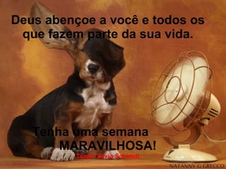 Deus abençoe a você e todos os que fazem parte da sua vida. Tenha uma semana  MARAVILHOSA! Texto: Silvia Schimdt 