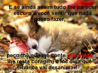 E se ainda assim tudo lhe parecer  escuro e você sentir que nada posso fazer, peço-lhe que me conte  que   ainda  lhe resta coragem e me diga que nunca vai desanimar! 