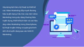 Xây dựng kịch bản, kỹ thuật tự thiết kế
các Video Marketing đẩy mạnh thương
hiệu tuyển dụng: Cấu trúc của một video
Marketing trong xây dựng thương hiệu
tuyển dụng, thiết kế kịch bản và các hiệu
ứng video Marketing trong Smartphone,
kỹ thuật truyền thông và quảng bá hình
ảnh nhà tuyển dụng qua các kênh E-
Marketing.
 