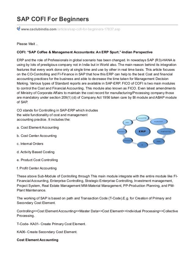 caclubindia com sap cofi for beginners sap for beginners