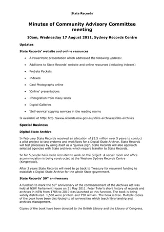 Community Advisory Committee Meeting Report  17 August 2011