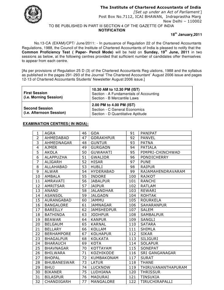 ca cpt june2011 notification ist full form