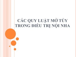 CÁC QUY LUẬT MỞ TỦY 
TRONG ĐIỀU TRỊ NỘI NHA 
 