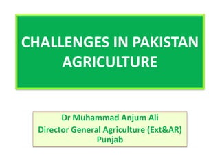 CHALLENGES IN PAKISTAN
AGRICULTURE
Dr Muhammad Anjum Ali
Director General Agriculture (Ext&AR)
Punjab
 