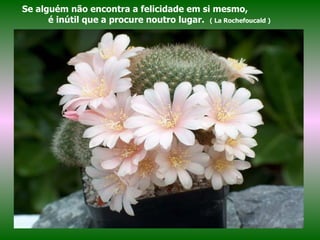 Se alguém não encontra a felicidade em si mesmo,  é inútil que a procure noutro lugar.  ( La Rochefoucald ) 