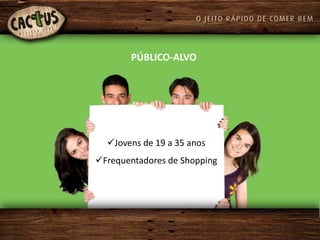 PÚBLICO-ALVO




  Jovens de 19 a 35 anos
Frequentadores de Shopping
 