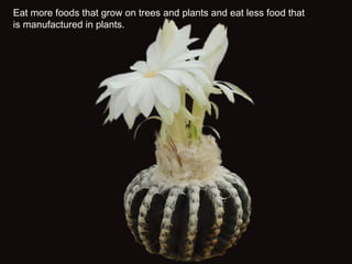 Eat more foods that grow on trees and plants and eat less food that
is manufactured in plants.
 