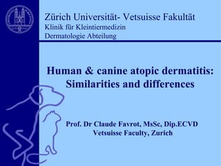 Zürich Universität- Vetsuisse Fakultät
Klinik für Kleintiermedizin
Dermatologie Abteilung

Human & canine atopic dermatitis:
Similarities and differences

Prof. Dr Claude Favrot, MsSc, Dip.ECVD
Vetsuisse Faculty, Zurich

 