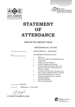 MYOB Certificate