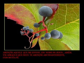 ABENÇÕE AQUELE QUE ME ENVIOU. EM NOME DE JESUS... AMÉM.
UM ABRAÇO E QUE DEUS TE ABENÇÕE ABUNDANTEMENTE,
COM MUITA FÉ.
 