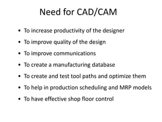 Cad and cam | PPTX | Computing | Technology & Computing