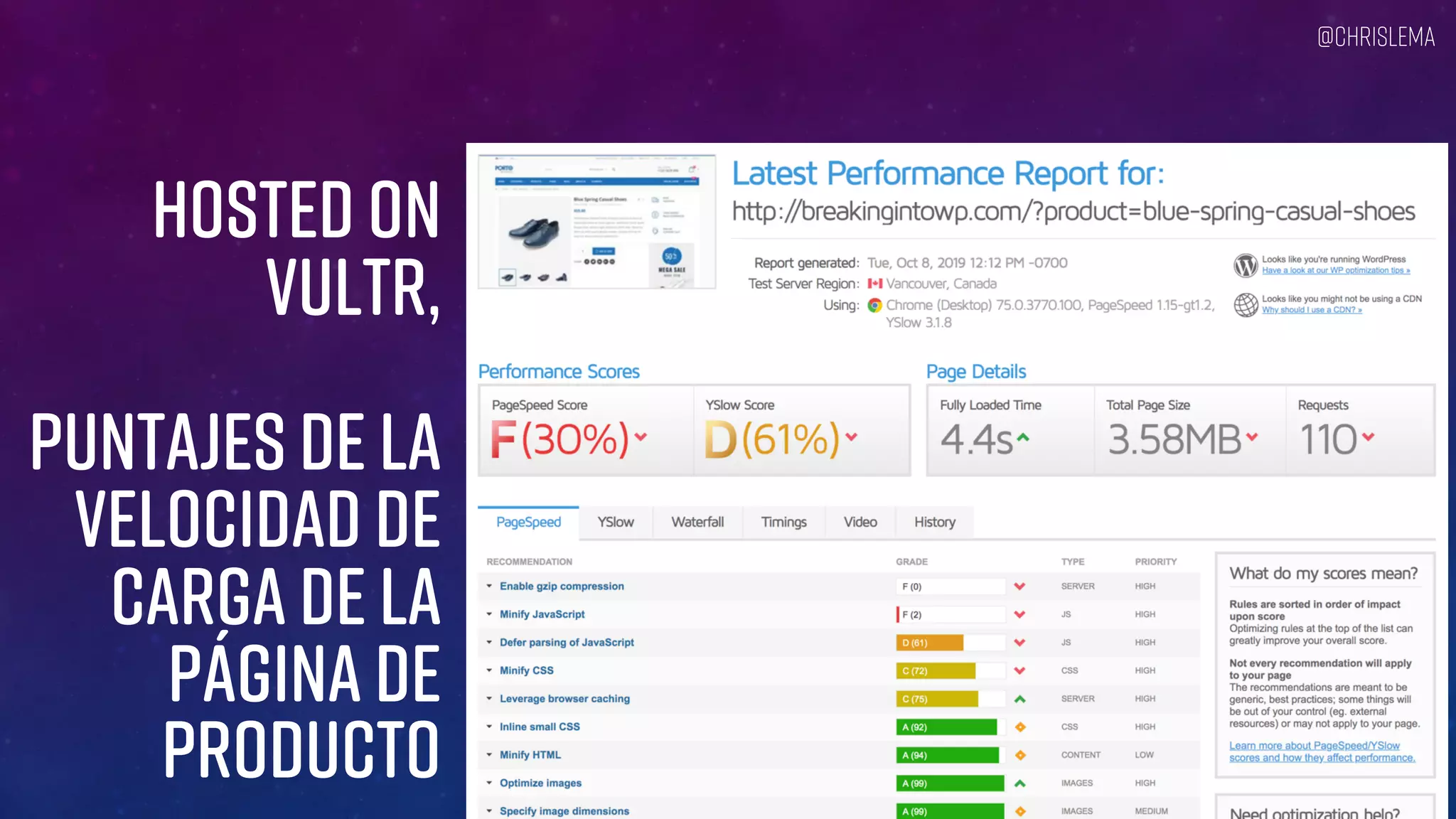 Hosted on
Vultr,
puntajes de la
velocidad de
carga de la
página de
producto
@chrislema
 