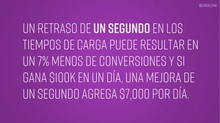 Un retraso de un segundo en los
tiempos de carga puede resultar en
un 7% menos de conversiones y si
gana $100k EN Un día, una mejora de
un segundo agrega $7,000 por día.
@chrislema
 