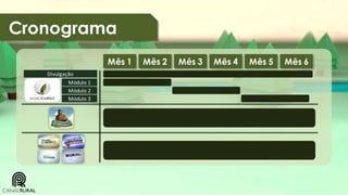 Cronograma
Mês 1
Divulgação
Módulo 1
Módulo 2
Módulo 3

Mês 2

Mês 3

Mês 4

Mês 5

Mês 6

 