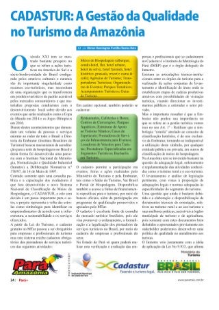 Cadastur a gestão da qualidade no turismo da amazônia. revista para+. belém, p.34   35, 2011