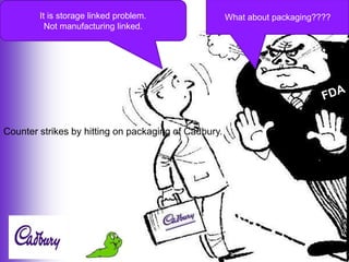 It is storage linked problem.
Not manufacturing linked.

Counter strikes by hitting on packaging of Cadbury.

What about packaging????

 