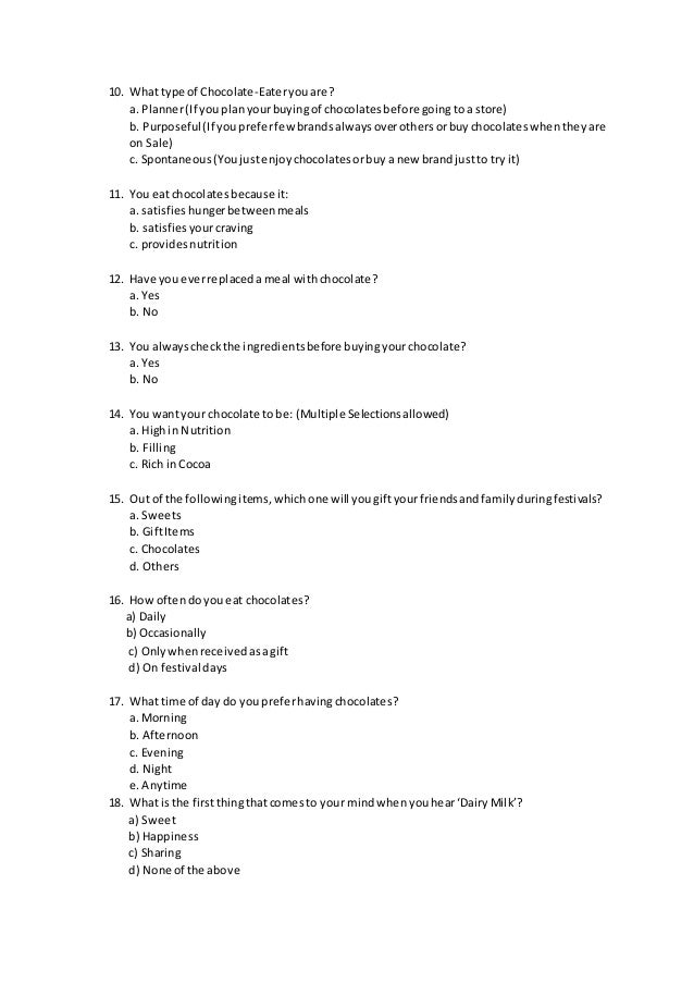 Cadbury questionnaire