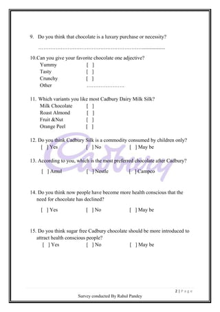 Cadbury questionnaire