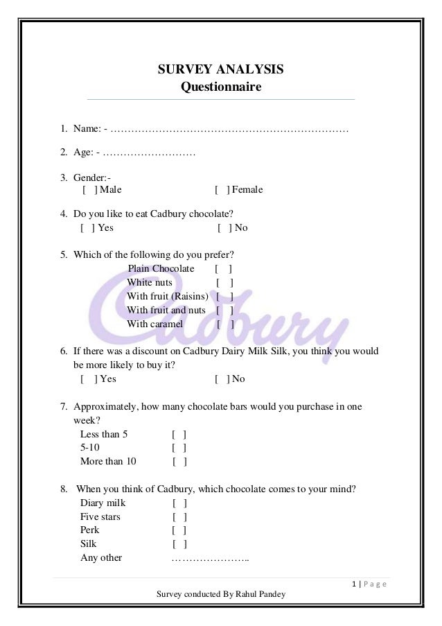 Cadbury questionnaire
