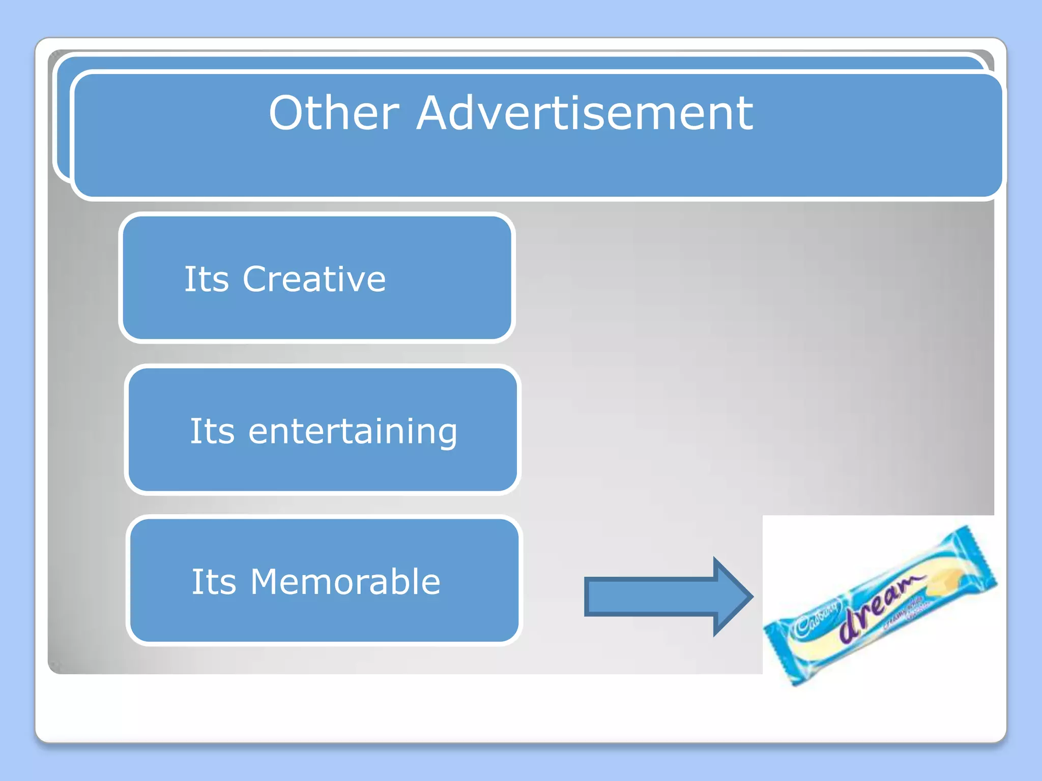Why My Other Advertisement
       advert will work


    Its Creative



    Its entertaining



    Its Memorable
 