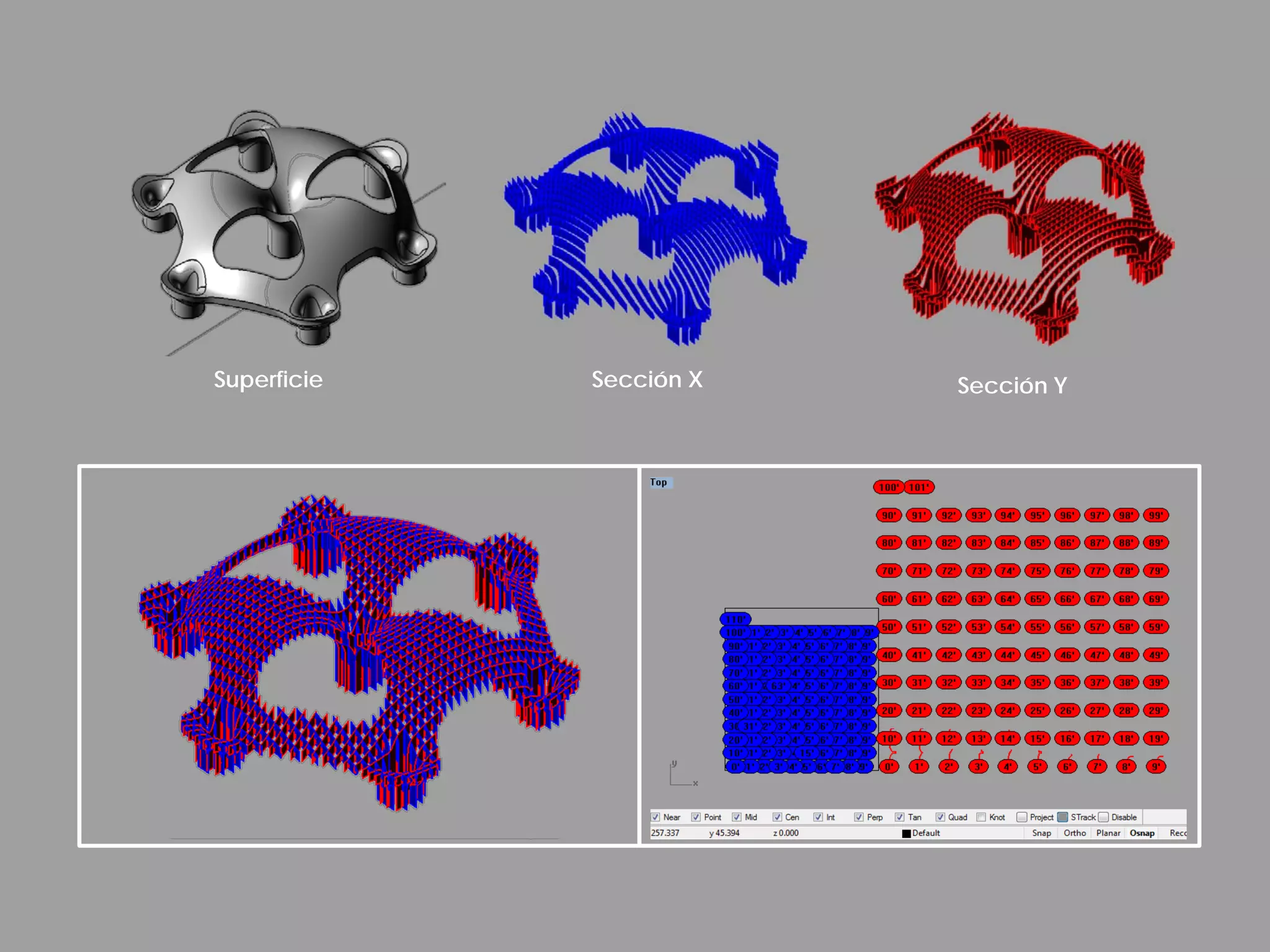 Superficie   Sección X   Sección Y
 