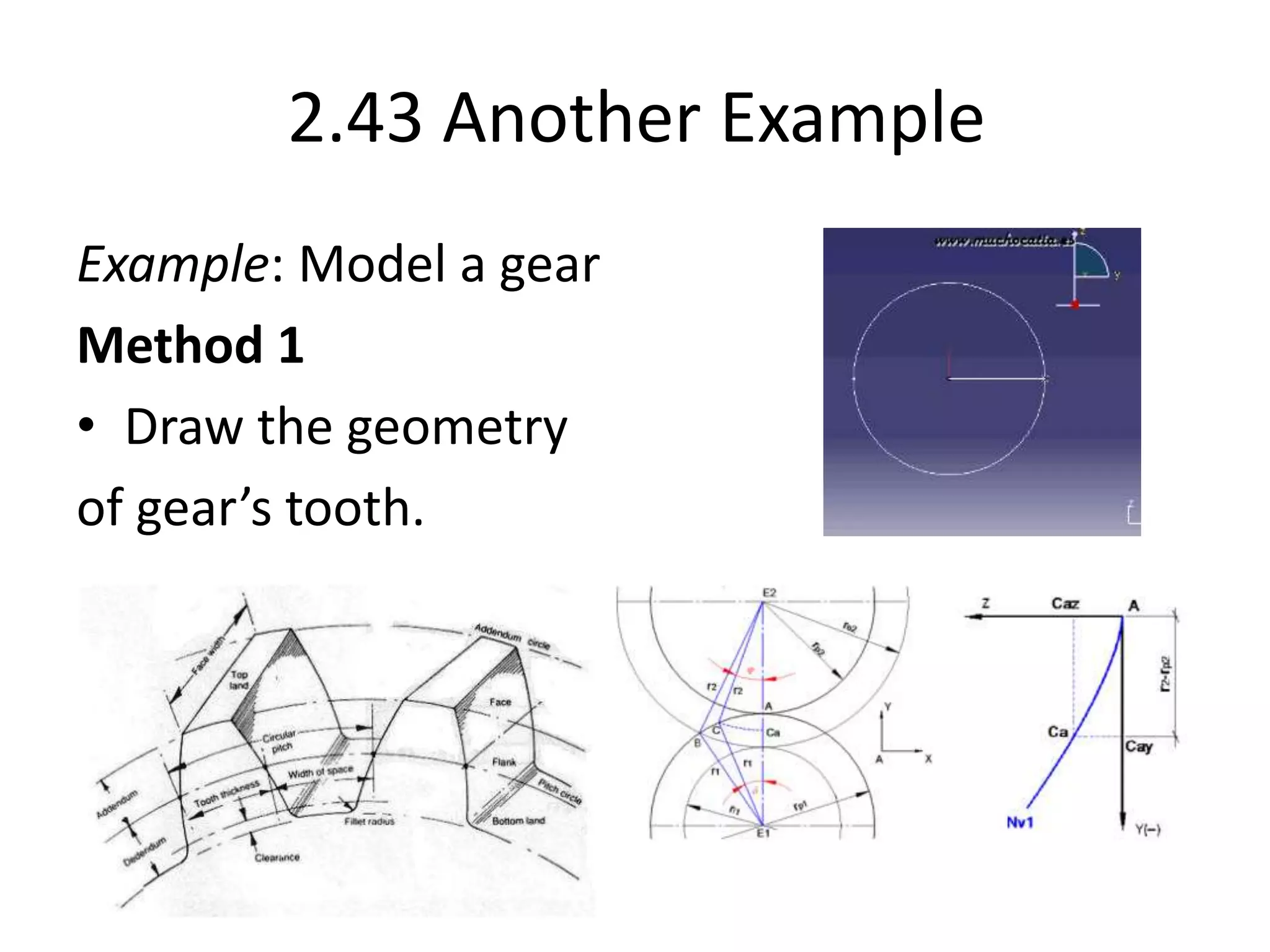 2.43 Another Example
Example: Model a gear
Method 1
• Draw the geometry
of gear’s tooth.
 