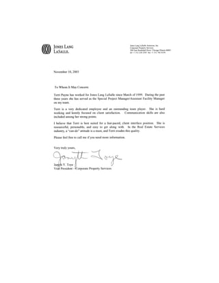 Letter of Recommendation from JLL