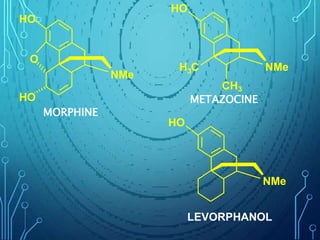 MORPHINE
O
NMe
HO
HO
HO
NMe
LEVORPHANOL
NMe
HO
CH3
METAZOCINE
3
H C
 